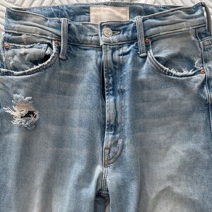 MOTHER Light Blue Distressed Straight Leg Jeans
